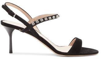 Miu Miu Crystal Embellished Suede Sandals - Womens - Black