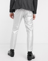 Thumbnail for your product : ASOS DESIGN tapered trousers in faux leather in silver