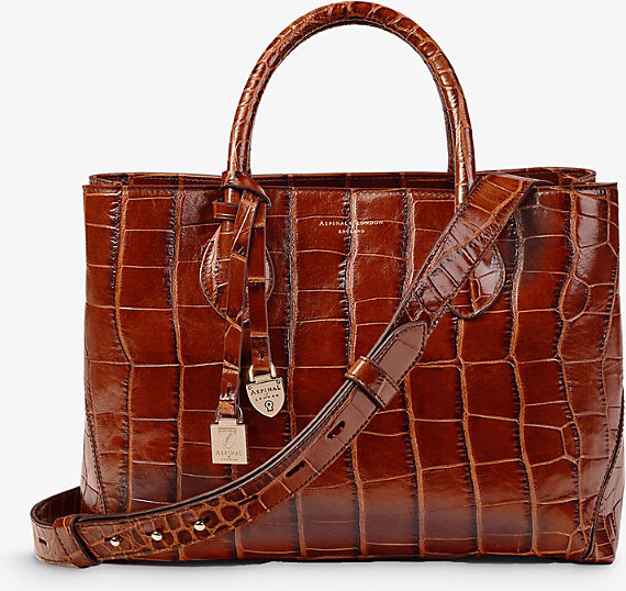 Aspinal of London Brown Medium Croc-embossed Leather Tote Bag
