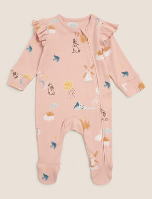 Marks and Spencer 2pk Pure Cotton Printed Sleepsuits (0-3 Yrs)