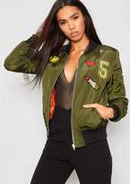 Thumbnail for your product : Missy Empire Maddie Green Badge Bomber Jacket