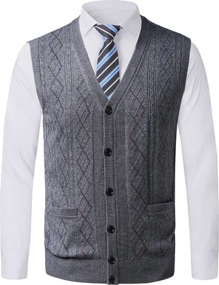 KTWOLEN Mens V-Neck Knitted Gilet Wool Blend Sleeveless Vest Waistcoat Classic Gentleman Knitwear Cardigans Sweater Tank Tops with Buttons