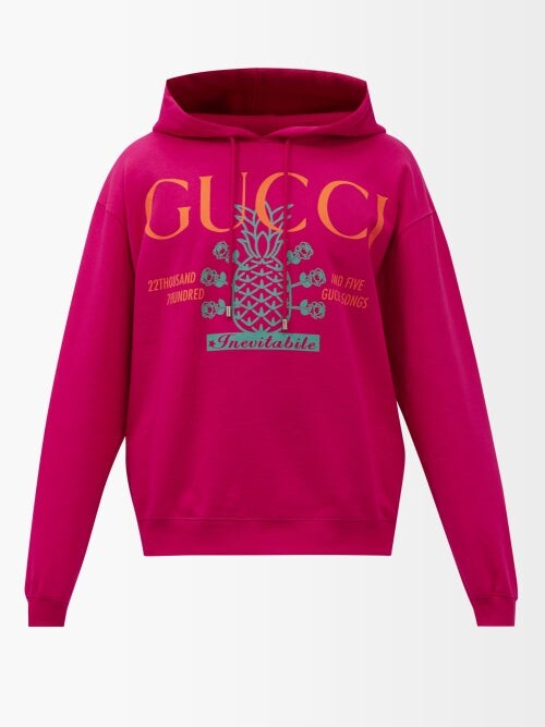 Gucci Pineapple-print Cotton-jersey Hooded Sweatshirt - Red