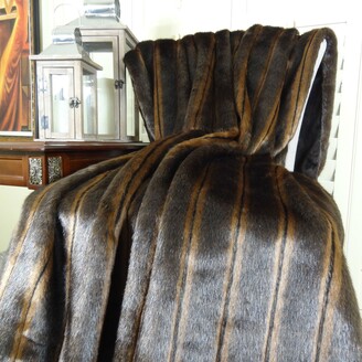 Thomas Collection Light And Dark Brown Mink Faux Fur Throw Blanket, Handmade in USA, 16424B