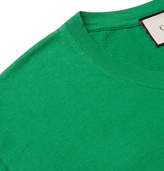 Thumbnail for your product : Gucci Distressed Logo-Print Cotton-Jersey T-Shirt - Men - Green