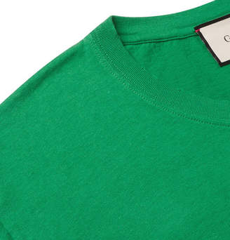 Gucci Distressed Logo-print Cotton-jersey T-shirt - Green