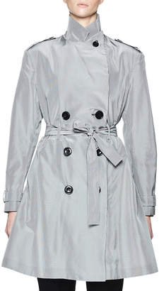 Olivier Theyskens Belted Micro-Check Trenchcoat, White/Black