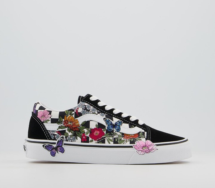 Vans Old Skool Trainers Black Embroidered Floral Checkerboard Exclusive -  ShopStyle