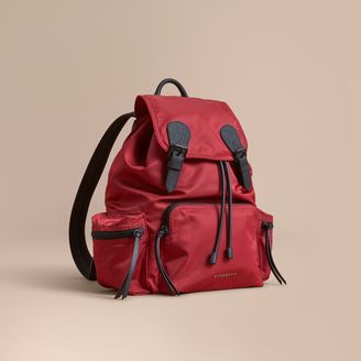 Burberry The Large Rucksack in Technical Nylon and Leather, Red