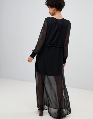 Vero Moda chiffon sheer maxi dress with cuff detail in black