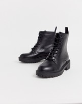 Thumbnail for your product : Raid Wide Fit Exclusive Micah black lace up flat boots with black eyelets