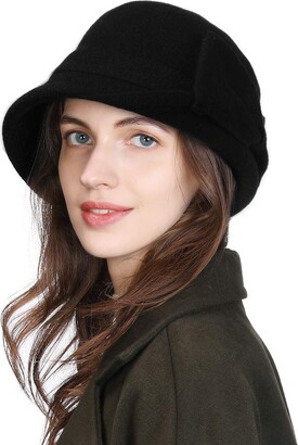 Jeff & Aimy Wool Winter Fedora for Women Felt Vintage 1920s Bucket Round Bowler Hat Cloche Warm Ladies Black One Size