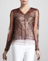 Thumbnail for your product : J. Mendel Beaded Tulle Top, Mocha