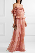 Thumbnail for your product : Valentino Off-the-shoulder Ruffled Printed Silk-chiffon Gown - Antique rose