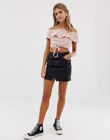 Thumbnail for your product : Miss Selfridge Off The Shoulder Top With Button Front Detail In Red Stripe