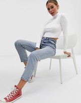 Thumbnail for your product : ASOS DESIGN turtle neck long sleeve rib crop top in white
