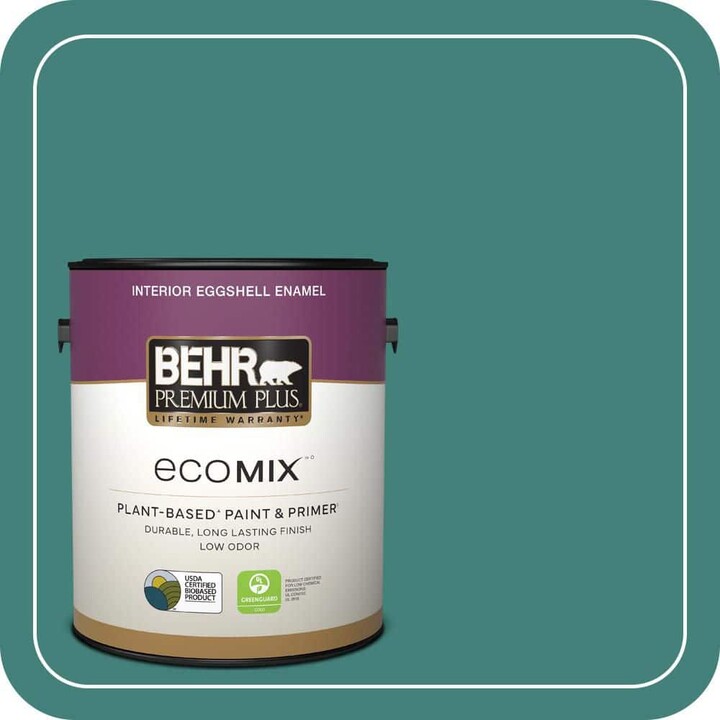 BEHR PREMIUM PLUS 1 gal. #M450-6 Bubble Turquoise Eggshell Enamel EcoMix Plant-Based Interior Paint & Primer