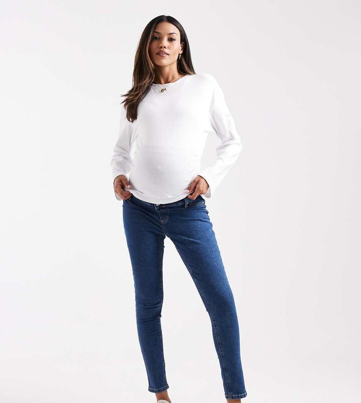 ASOS Maternity ASOS DESIGN Maternity skinny jeans with over bump in dark blue