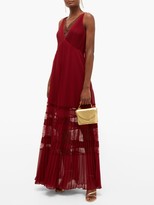 Thumbnail for your product : Self-Portrait Lace-insert Plisse Chiffon Maxi Dress - Burgundy