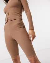 Thumbnail for your product : Fashionkilla Petite rib bodycon shorts co-ord in tan