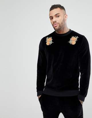 ASOS Design Velour Tracksuit With Floral Embroidery