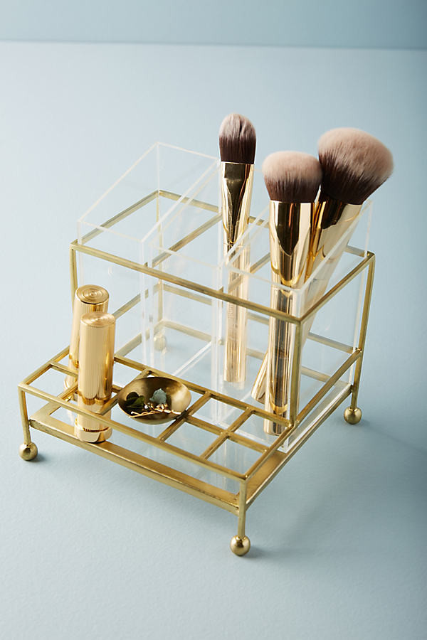 makeup organizer glass brass box