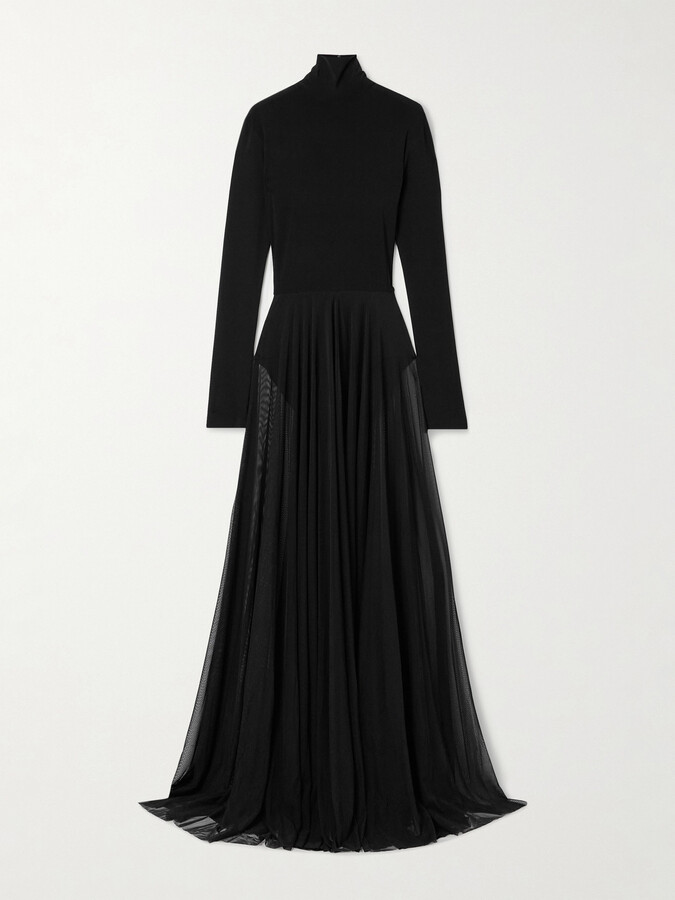 Norma Kamali Stretch-jersey And Mesh Turtleneck Gown - Black