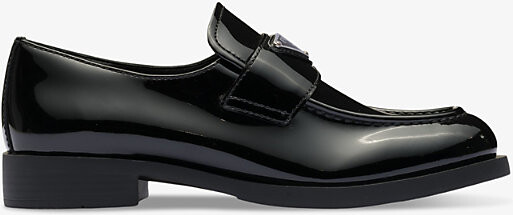 Prada Womens Black Brand-Plaque Patent Leather Loafers Eur 39 / 6 Uk Women