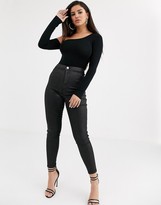 Thumbnail for your product : ASOS DESIGN Petite bodysuit with one shoulder and long sleeve in black