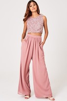 Thumbnail for your product : Little Mistress Mandy Dusty Pink Check Wide-Leg Trousers Co-ord
