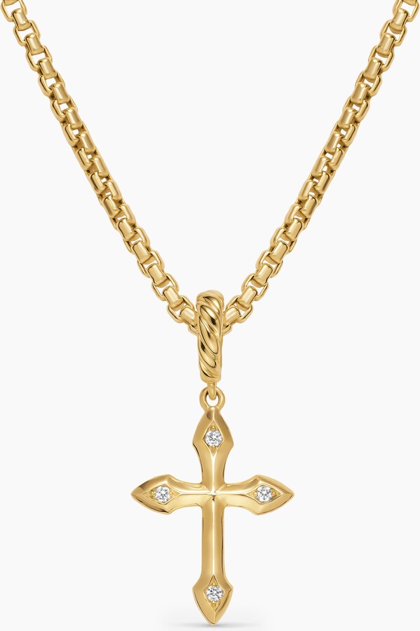 David Yurman Petite Gothic Cross Amulet in 18K Yellow Gold with Diamonds | Women's