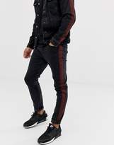 Thumbnail for your product : Pull&Bear slim fit jeans with leopard print side stripe in black