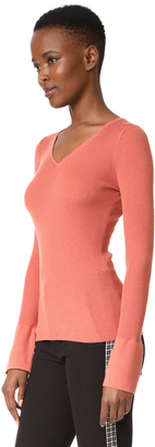 DKNY Bell Sleeve Tight V Neck Sweater