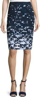 Jil Sander Navy Pixelated Pencil Skirt