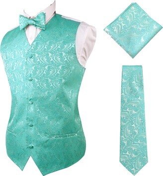 Alizeal Mens Classic 4pc Paisley Jacquard Waistcoat Suit Vest Set 