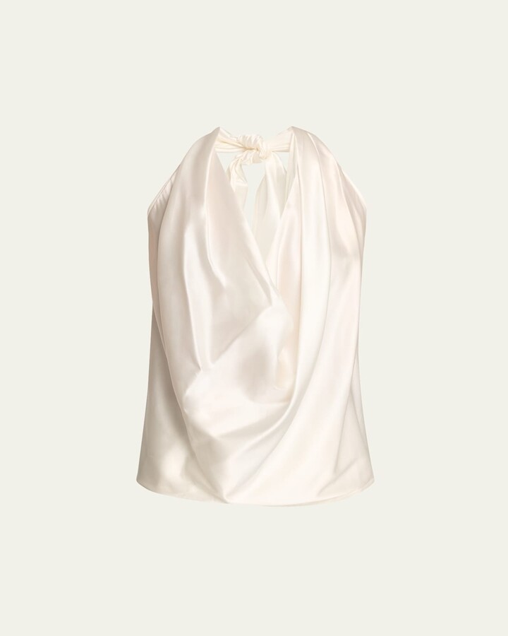 Harriet Sleeveless Draped Silk Halter Top