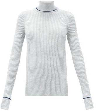 Maison Margiela Striped Roll-neck Ribbed Wool-blend Sweater - Grey