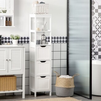 Merax Tall Bathroom Storage Cabinet, Slim Linen Tower with 3 Drawers and  Door, Adjustable Shelves, White