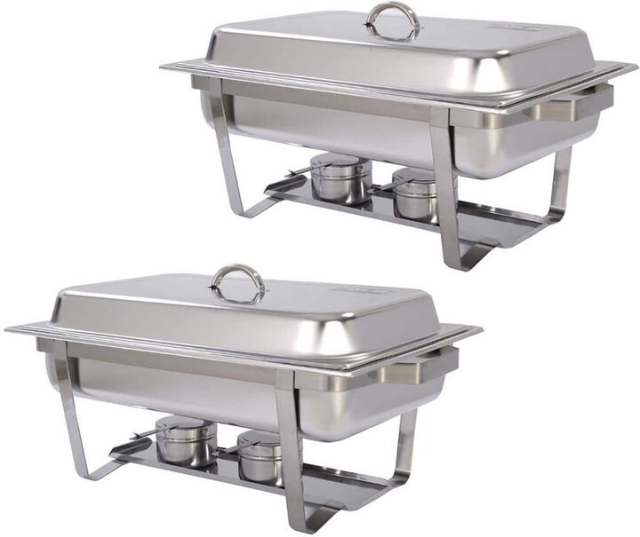 ANGELES HOME 2-Pieces 9 qt. Silver Stainless Steel Chafing Dish Chafer Buffet for Party, Wedding