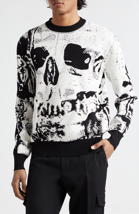 Alexander McQueen Fold Skull Jacquard Crewneck Sweater