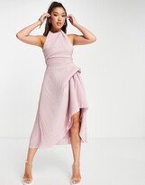 Thumbnail for your product : ASOS DESIGN high neck plisse prom midi dress in rose