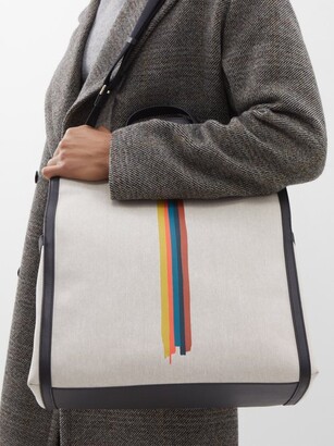 Paul Smith Leather-trimmed striped canvas tote - ShopStyle
