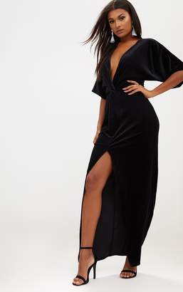 PrettyLittleThing Black Velvet Kimono Sleeve Maxi Dress