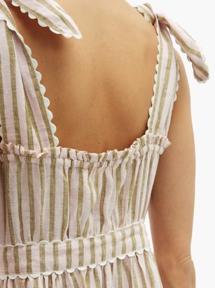 Wiggy Kit - Scallop-edged Striped Linen Dress - Pink Stripe