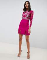 Thumbnail for your product : Little Mistress Long Sleeve Skater Dress With Lace Upper