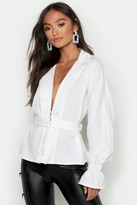 Thumbnail for your product : boohoo Petite Button Front Plunge Blouse