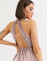 asos design halter pleated waisted midi dress