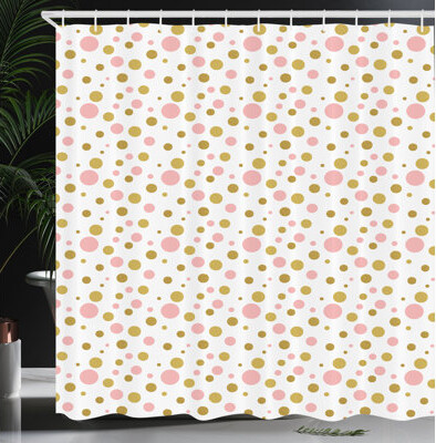 East Urban Home Pink Polka Dots Shower Curtain Small Big Blemishes Pale Pink Dark Khaki