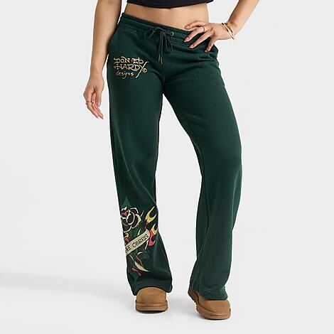 Ed Hardy Women's Sacred Heart Fleece Jogger Pants in Hunter | Size: Medium
