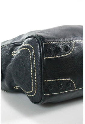 Tod's Black Pebbled Leather Silver Tone Stitched Trim Hobo Shoulder Handbag